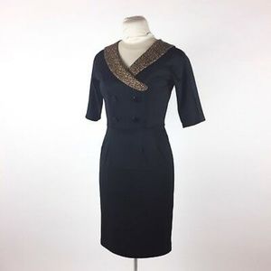 Lindy Bop Deanna Black Wiggle Dress leopard print